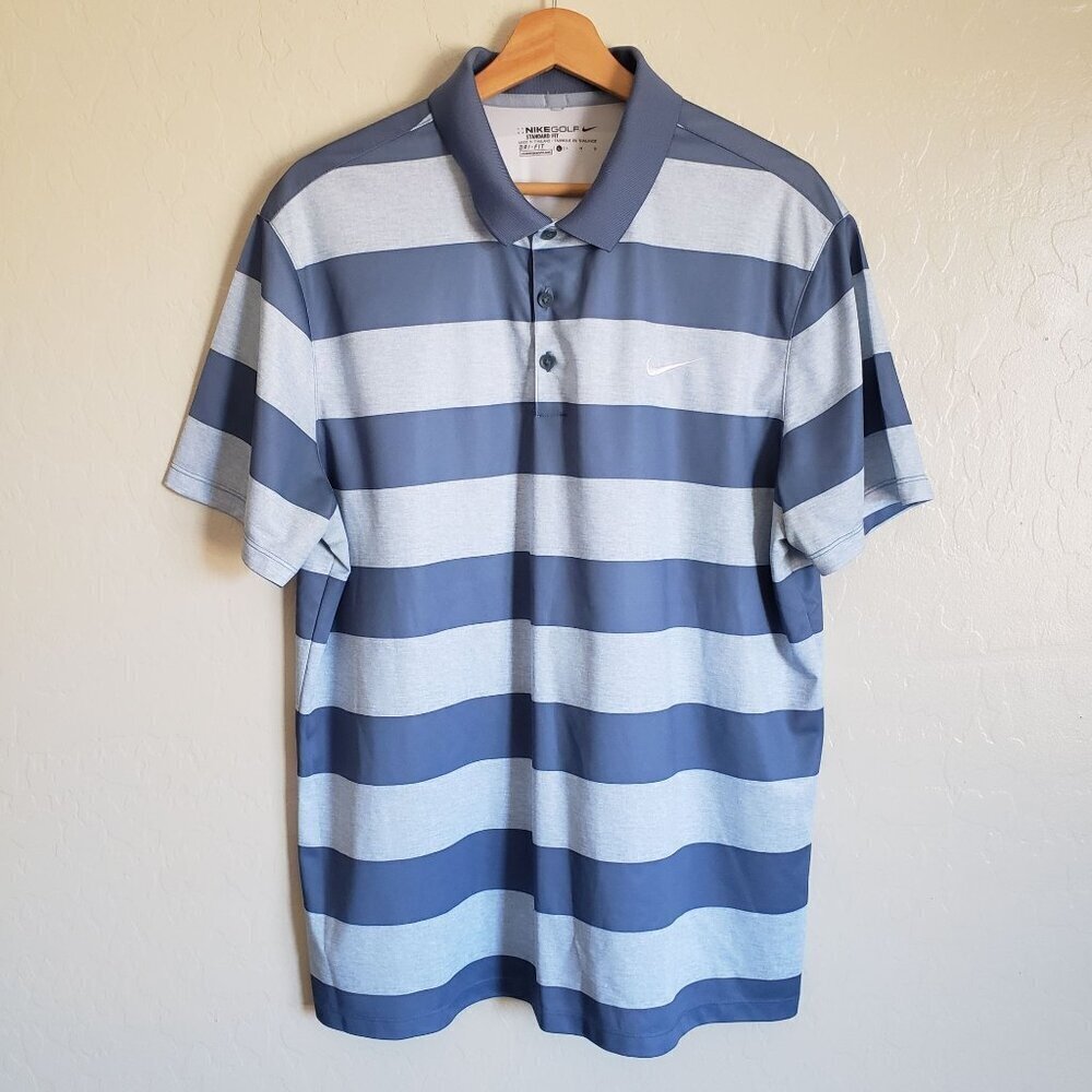 Nike Golf Dri-Fit Victory Bold Striped Polo Shirt Blue Men's Large Standard Fit